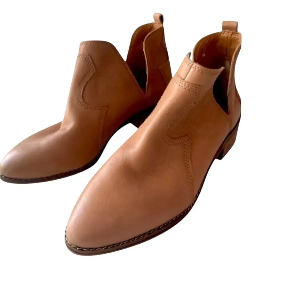 Lucky Brand Macee Tan Leather V Notch Ankle Booties 7 Pointed Toe Low Heel NWOT - Picture 10 of 10